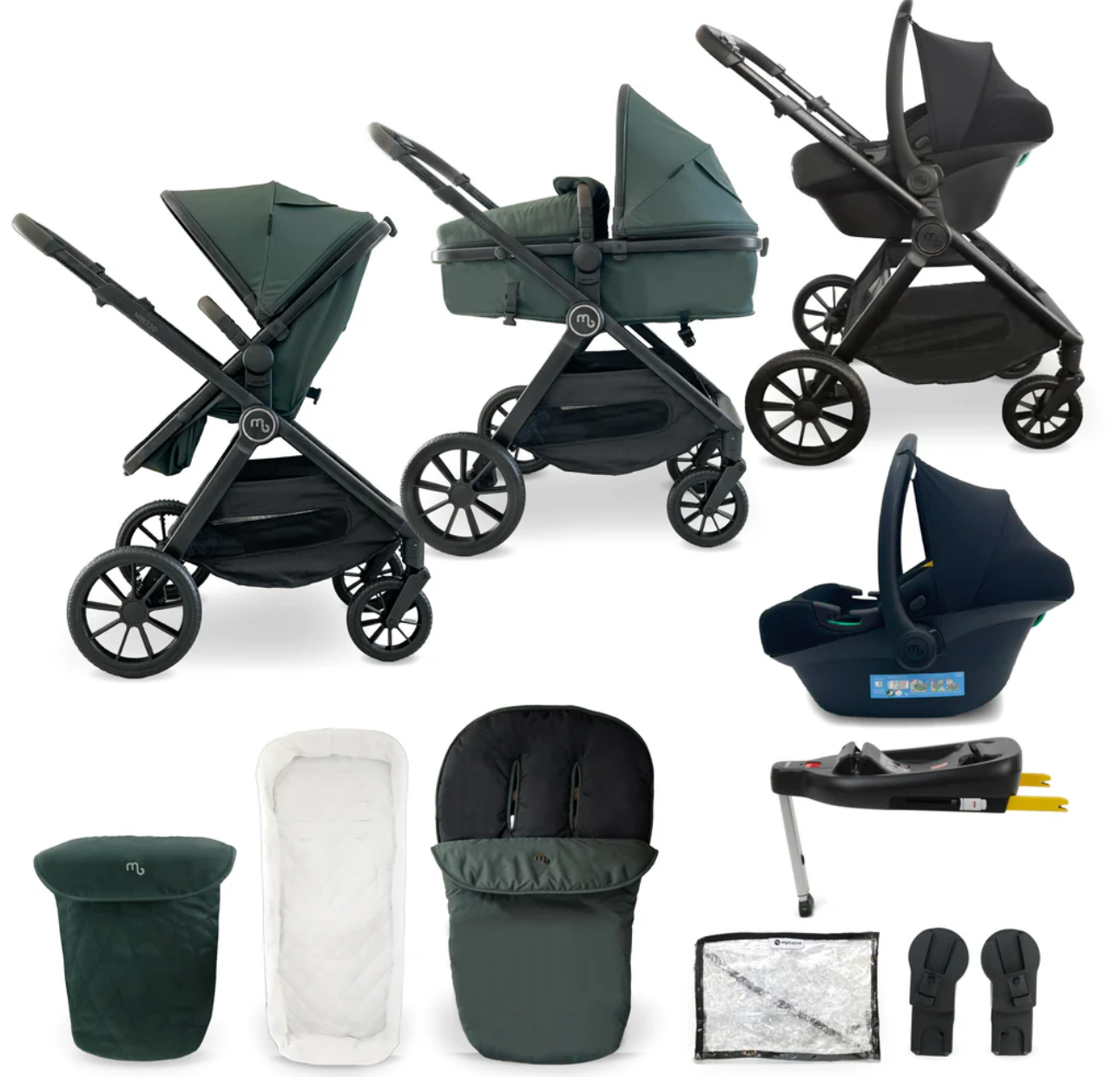 My Babiie MB220 3in1 Travel System with Base Forest Green