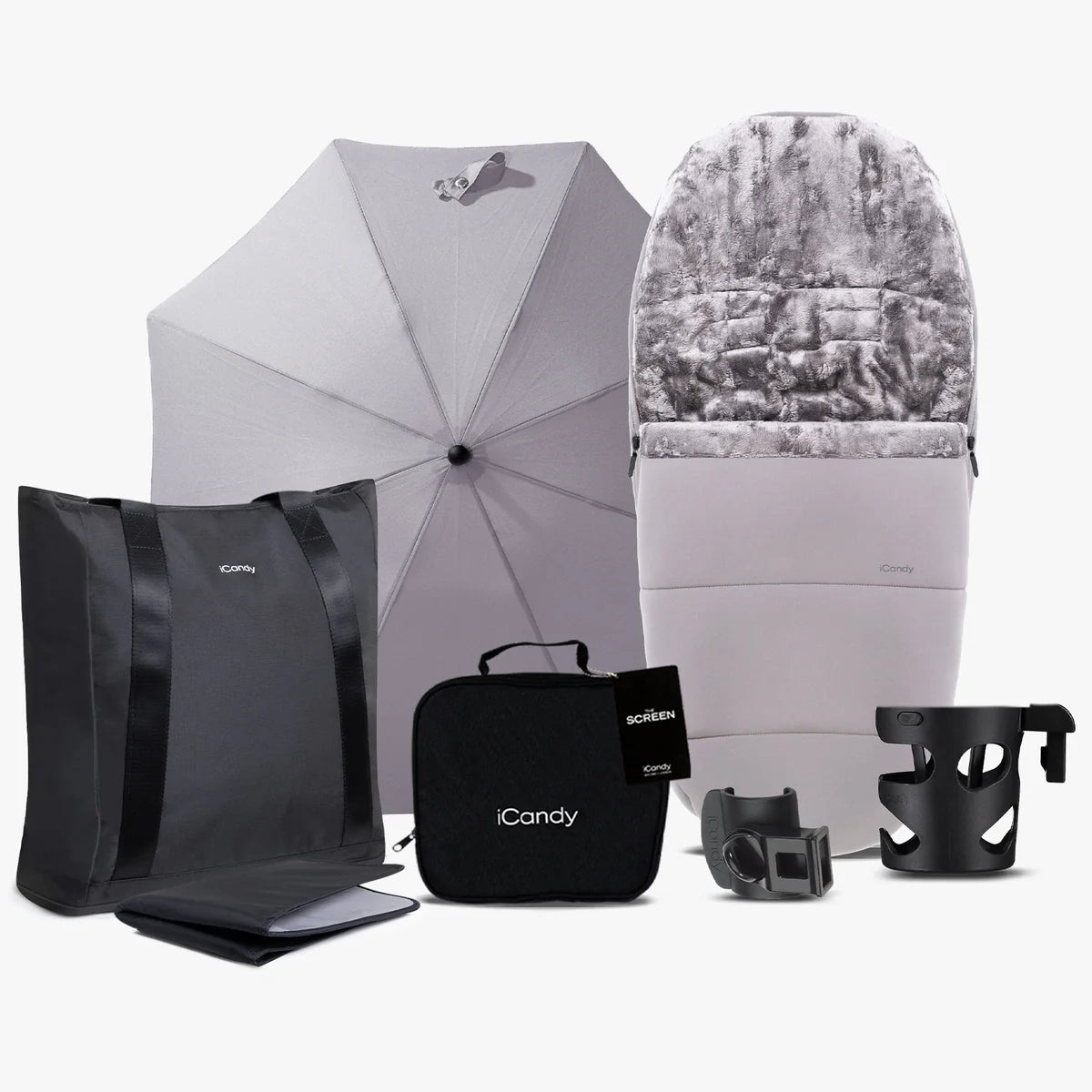 iCandy Core 2 Pushchair and Carrycot - Complete 360 Car Seat Bundle Storm Grey