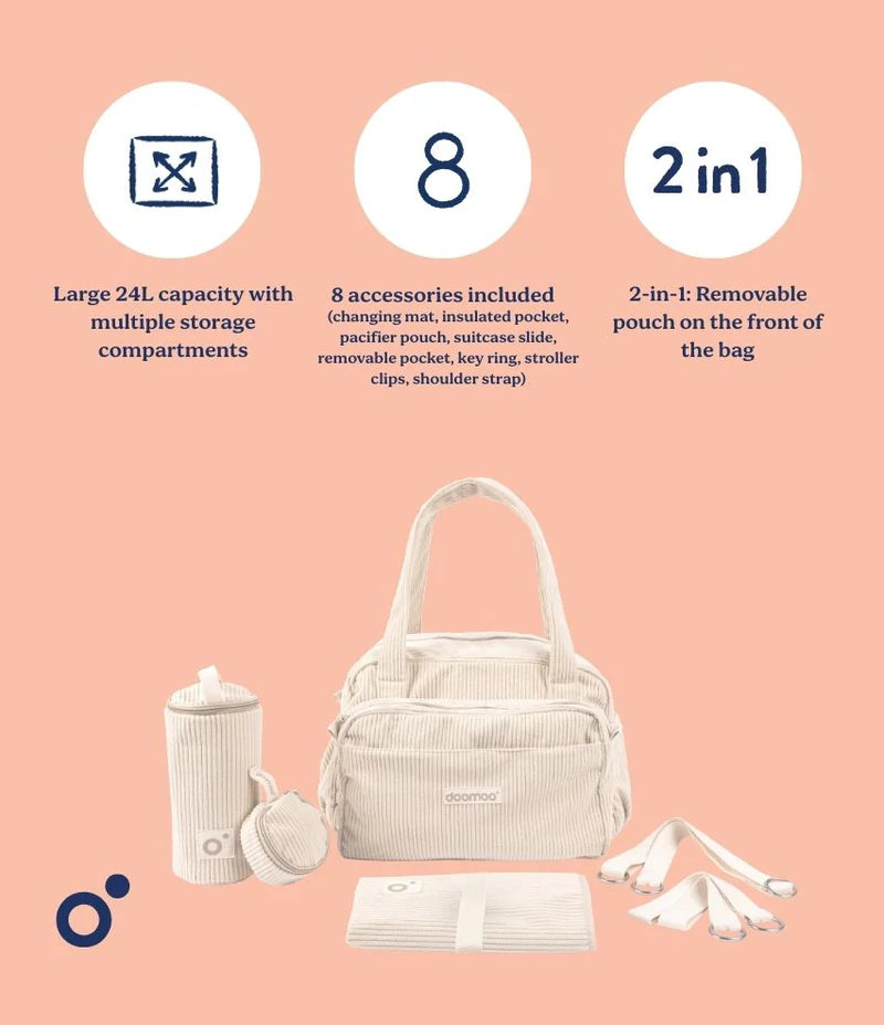 Doomoo CORDUROY SOFT CHANGING BAG FLUFFY Hospital Bag Sand
