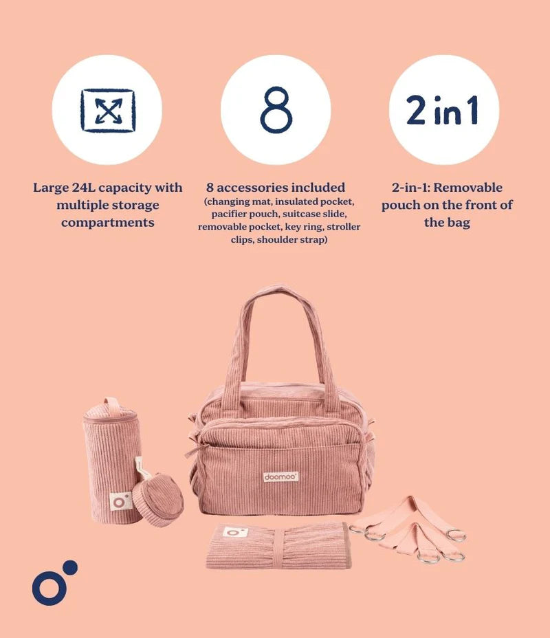 Doomoo CORDUROY SOFT CHANGING BAG FLUFFY Hospital Bag Pink