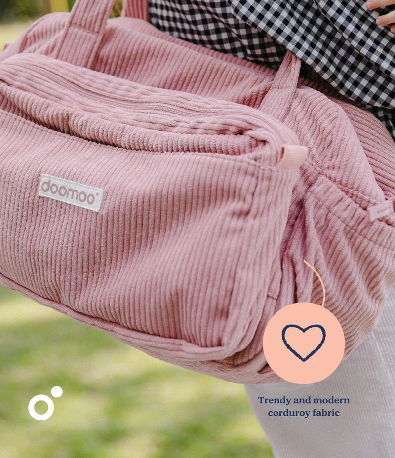 Doomoo CORDUROY SOFT CHANGING BAG FLUFFY Hospital Bag Pink