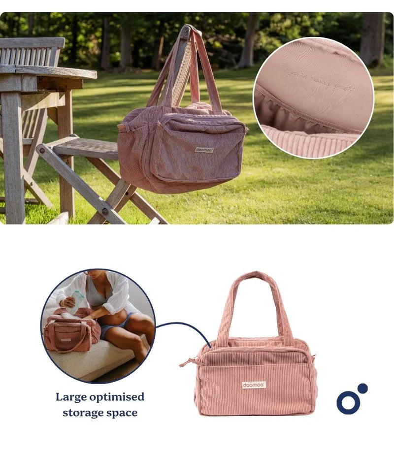 Doomoo CORDUROY SOFT CHANGING BAG FLUFFY Hospital Bag Pink