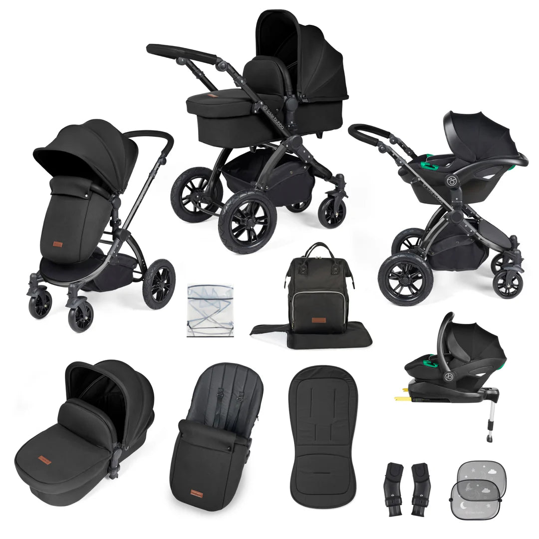 Ickle bubba Stomp Luxe All in One Premium i-Size Travel System with ISOFIX Base *Midnight  - Black handle