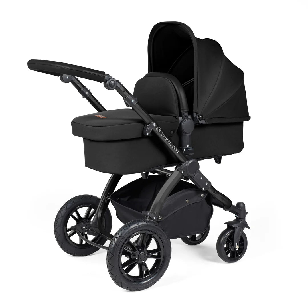 Ickle bubba Stomp Luxe All in One Premium i-Size Travel System with ISOFIX Base *Midnight  - Black handle