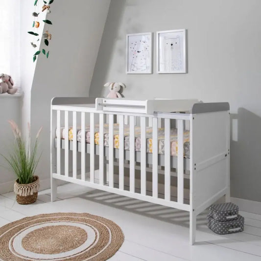 Tutti Bambini Rio Cot Bed Bundle Including Cot Top Changer and Mattress - White And Grey