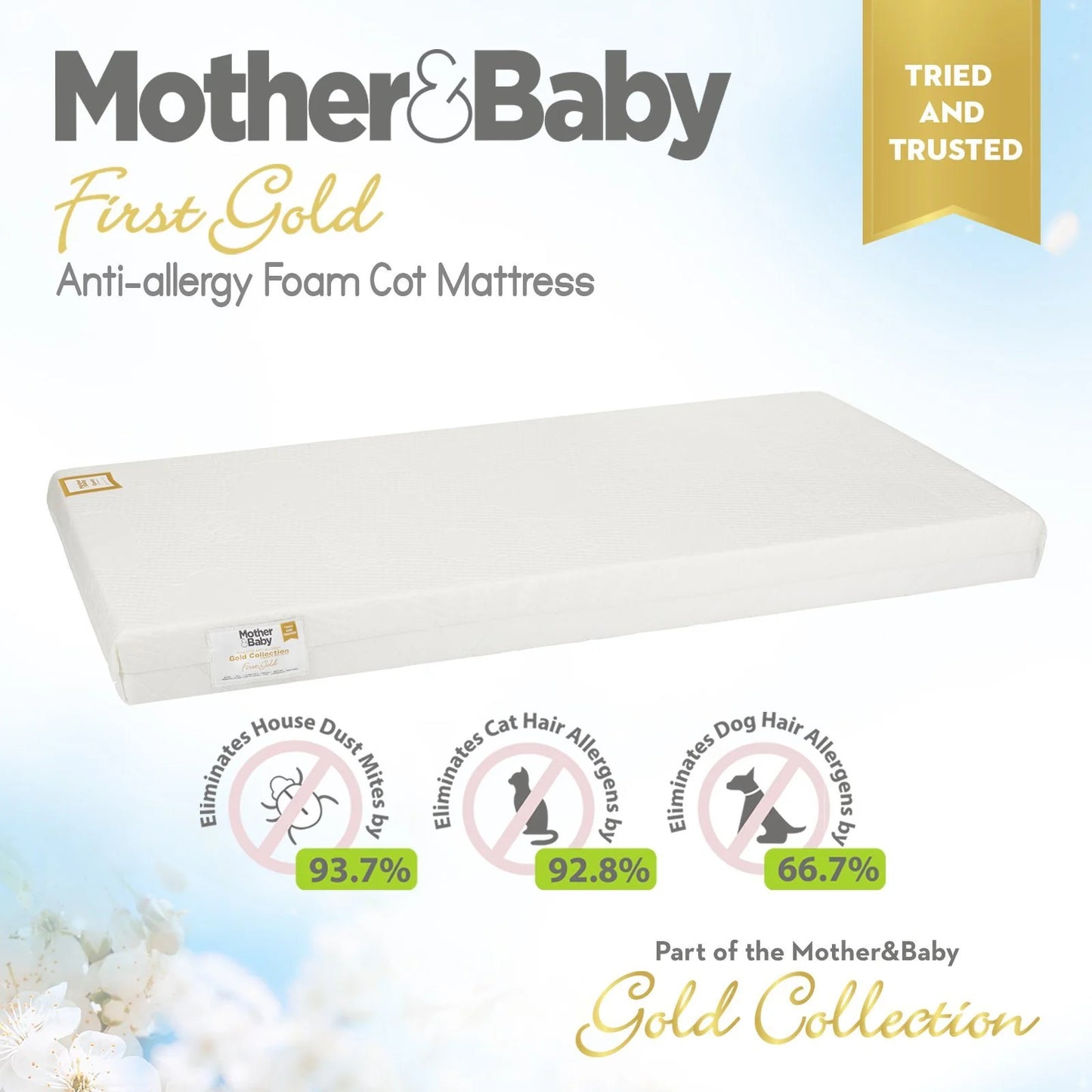 Mother&Baby White Gold Anti-Allergy Pocket Sprung Cot bed Mattress 140 x 70cm