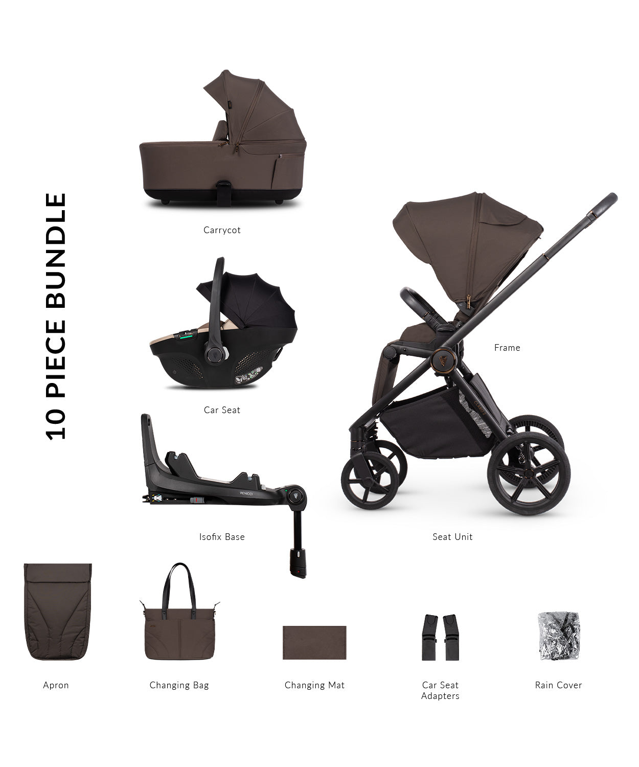 Venicci Claro 2 10 Piece Luxury Bundle Chocolate Beige Tiago