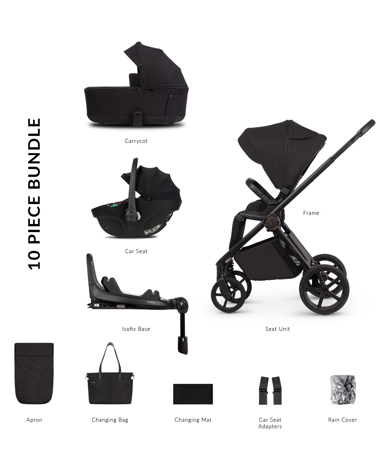 Venicci Claro 2 10 Piece Luxury Bundle Noir Black Tiago
