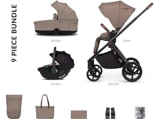 Venicci Claro 3 in 1 with Tiago Beige 360 Car Seat Travel System Bundle, Almond