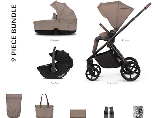 Venicci Claro 3 in 1 with Tiago Black  Car Seat Travel System Bundle, Almond
