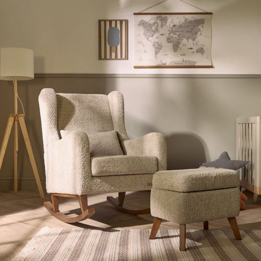 Harper Wingback Rocking Chair & Footstool - Teddy Mushroom