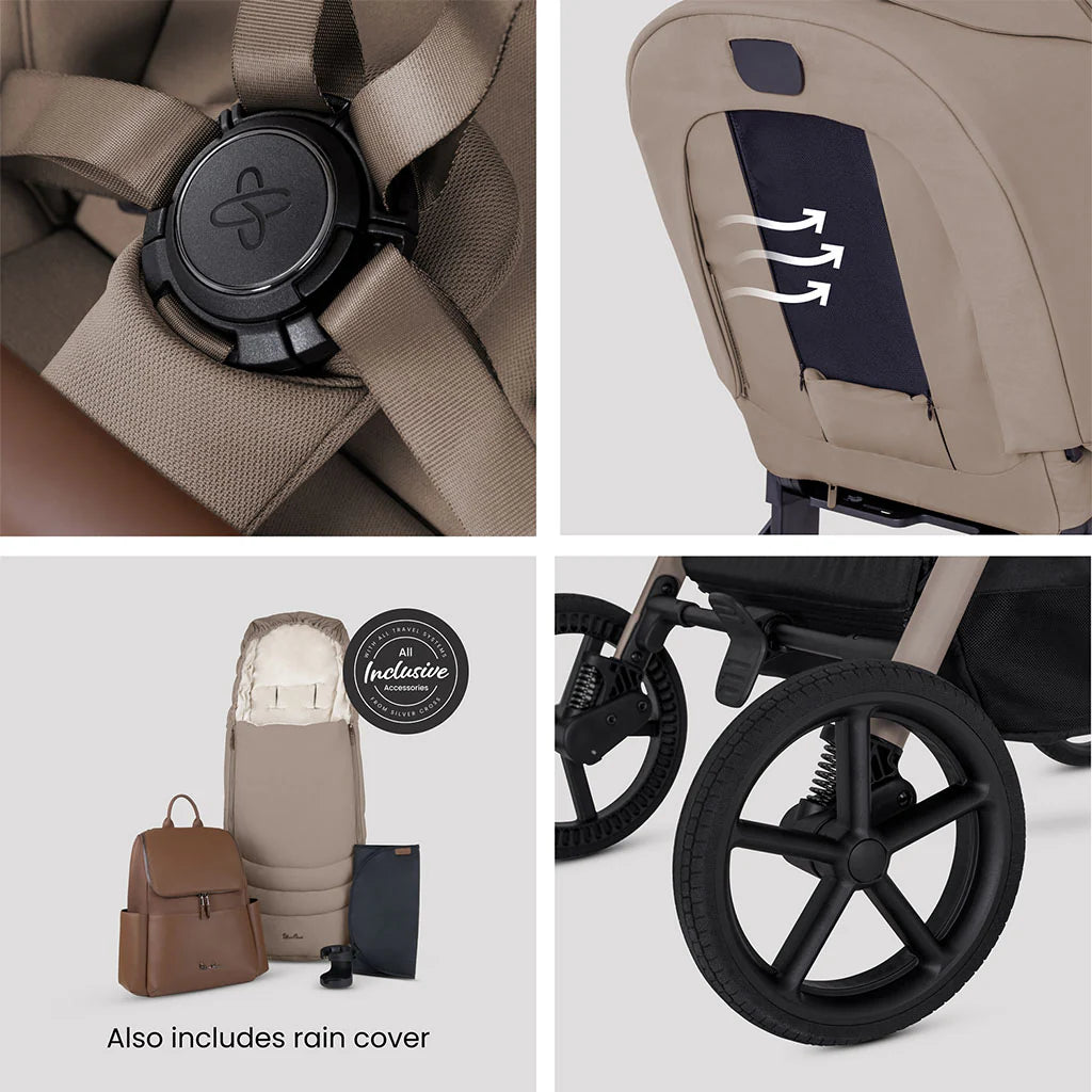 Silver Cross Breez Ultimate 360 Cloud T Beige Car Seat Bundle - Champagne Black Cloud T