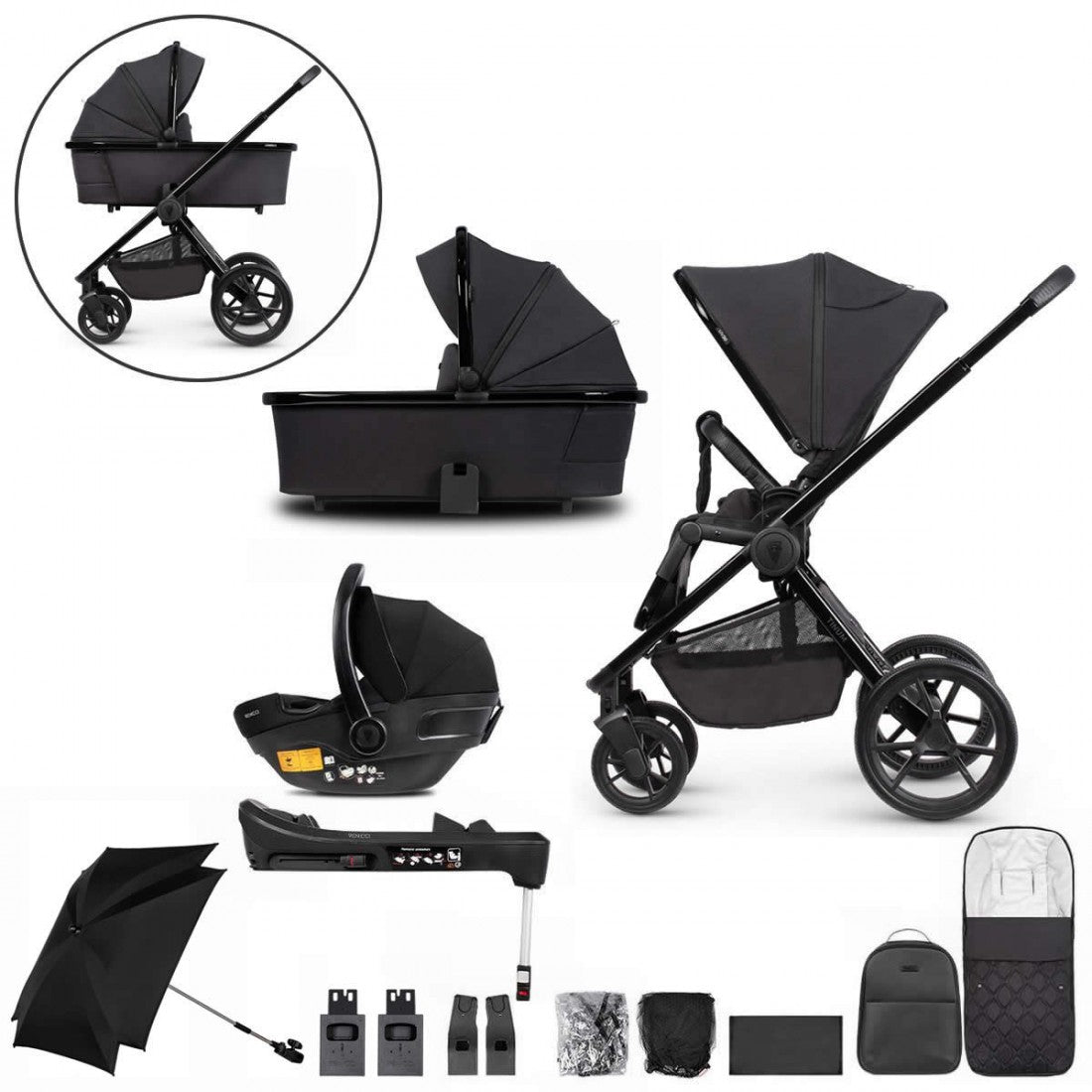 Venicci Tinum Edge 3in1 & Engo Isofix base - Raven FREE parasol