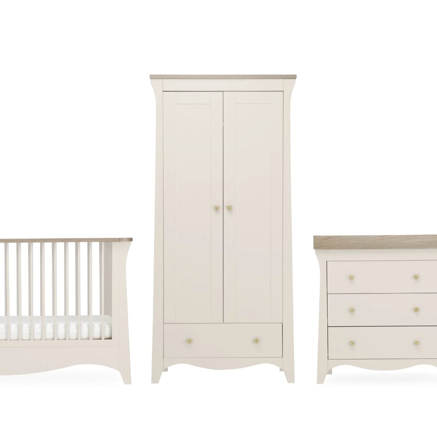 Cuddle Co Clara 3 Piece Nursery Furniture Set (Cot Bed, Wardrobe & Dresser) - Cashmere