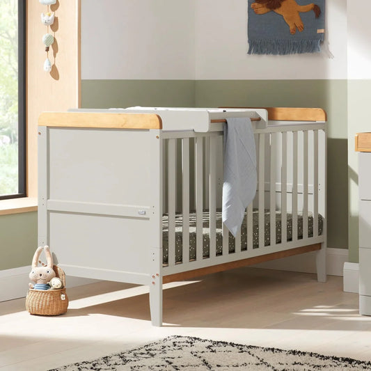 Tutti Bambini Rio Cot Bed with Cot Top Changer & Mattress Honey Oak & Dove Grey