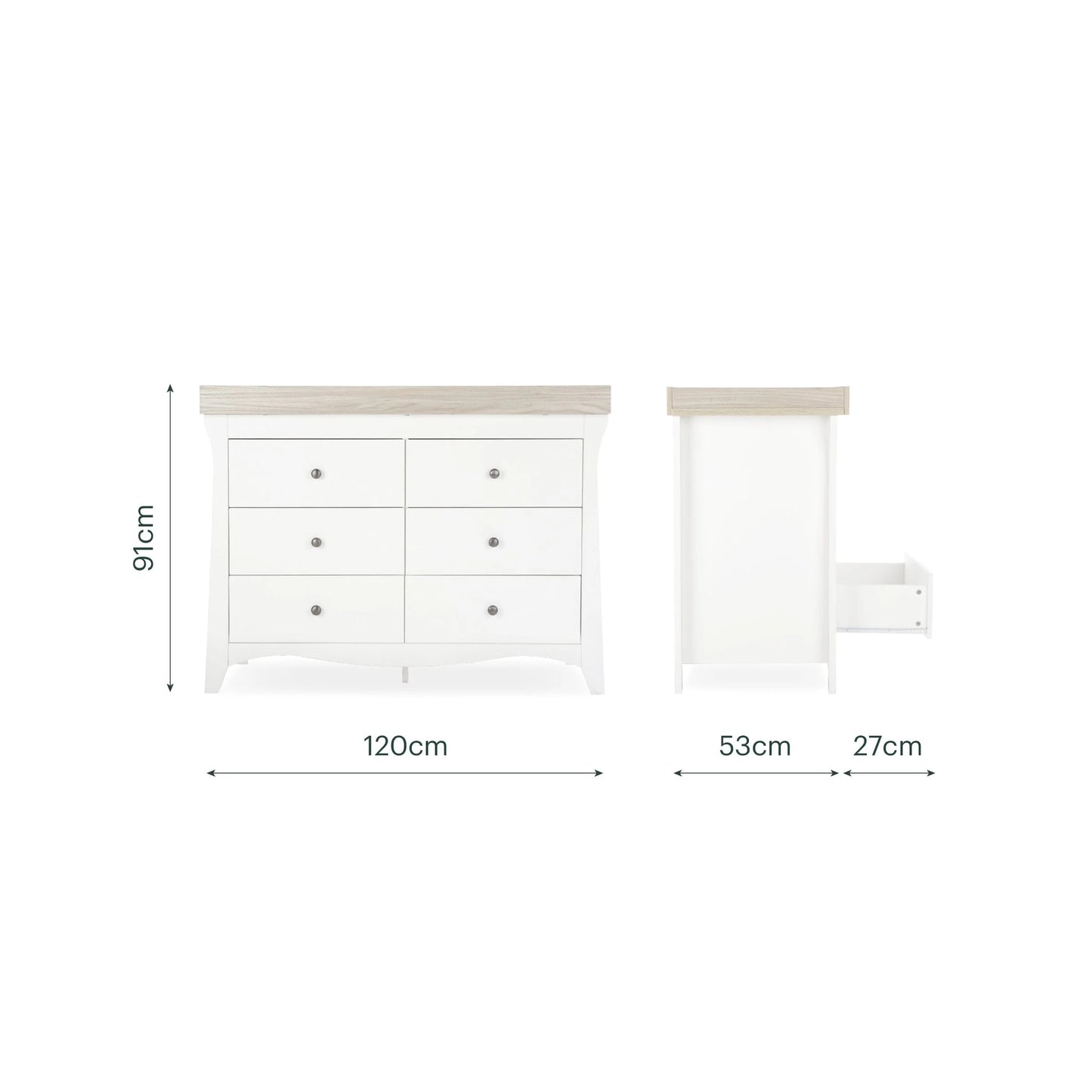 Cuddle Co Clara 6 Drawer Dresser - White & Ash