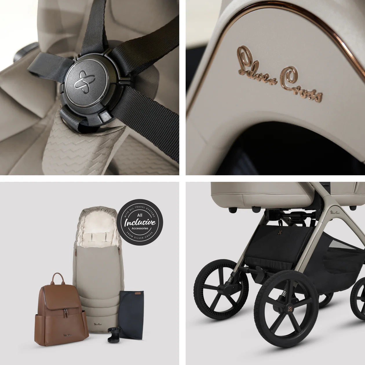 Silver Cross Cove Champagne Travel System Ultimate 360 Infant Carrier Bundle (10 piece)