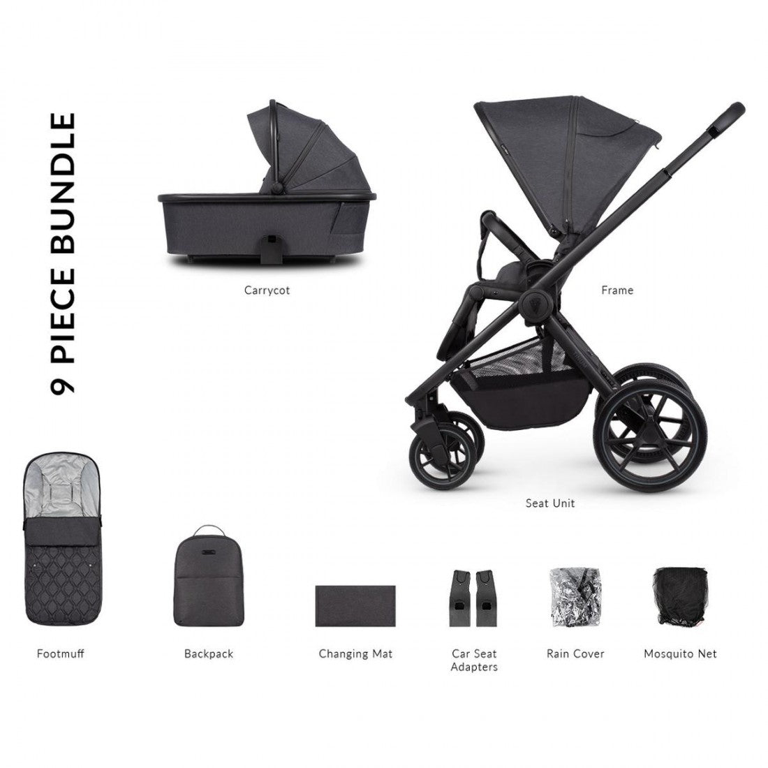 Venicci Tinum Edge 2-in-1 Travel System Bundle - Charcoal