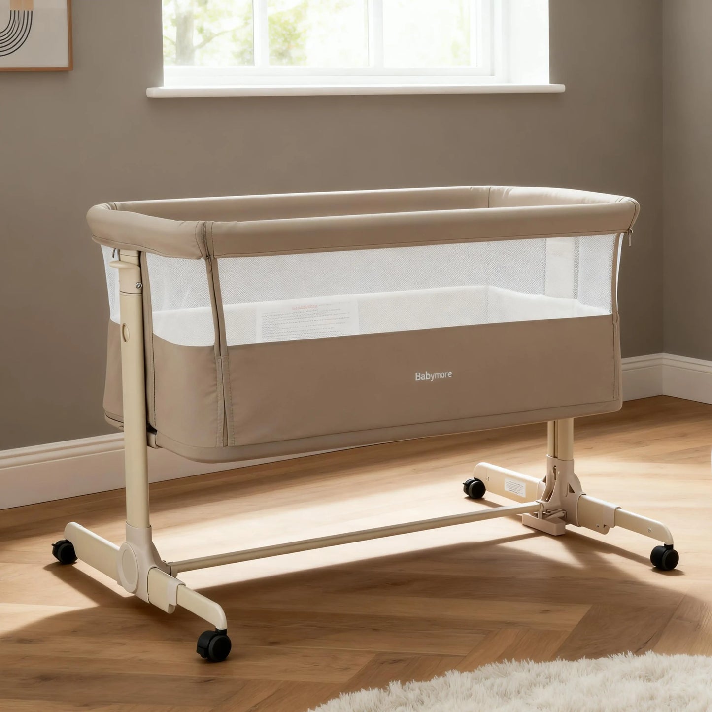 Babymore Neera Bedside Crib – Khaki * JUNE OFFER