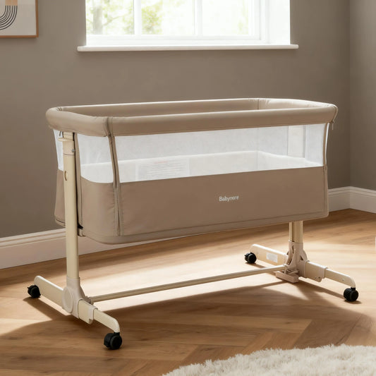 Babymore Neera Bedside Crib – Khaki * JUNE OFFER