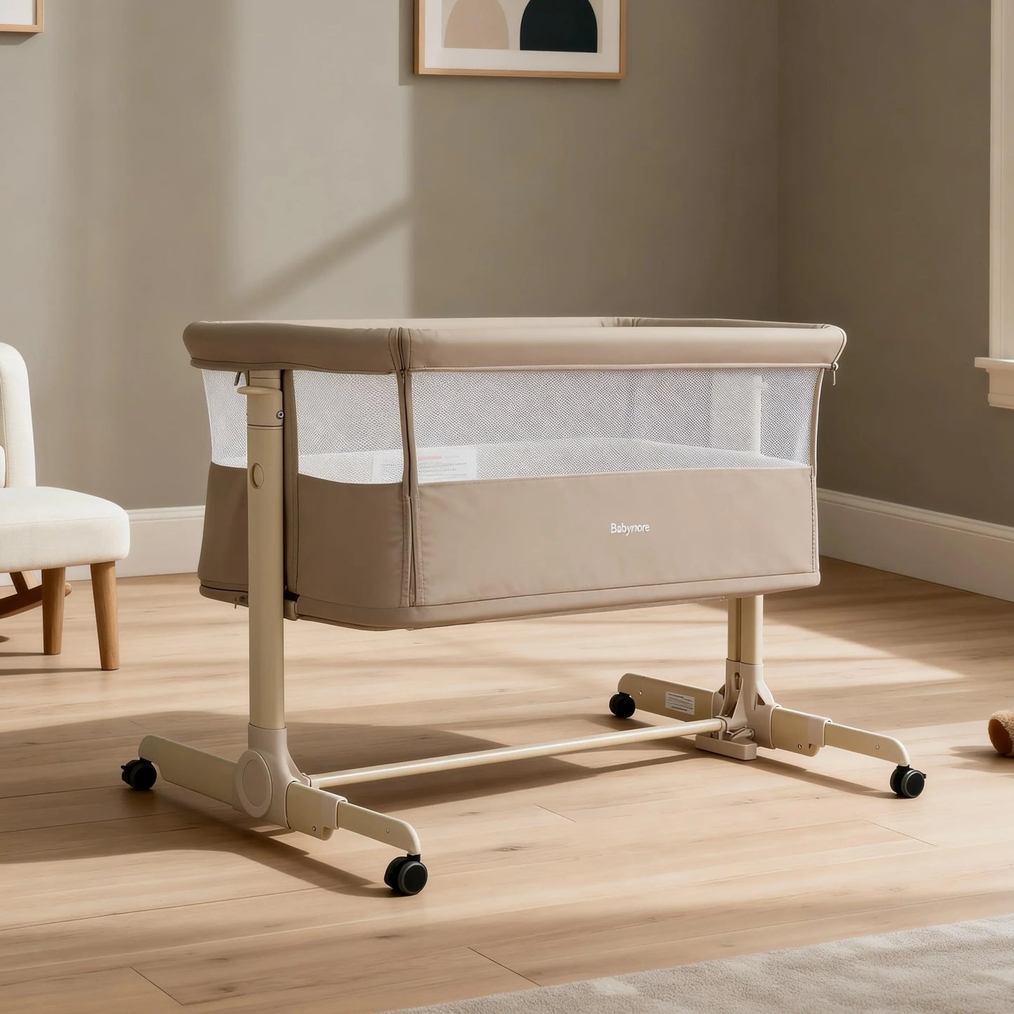 Babymore Neera Bedside Crib – Khaki * JUNE OFFER