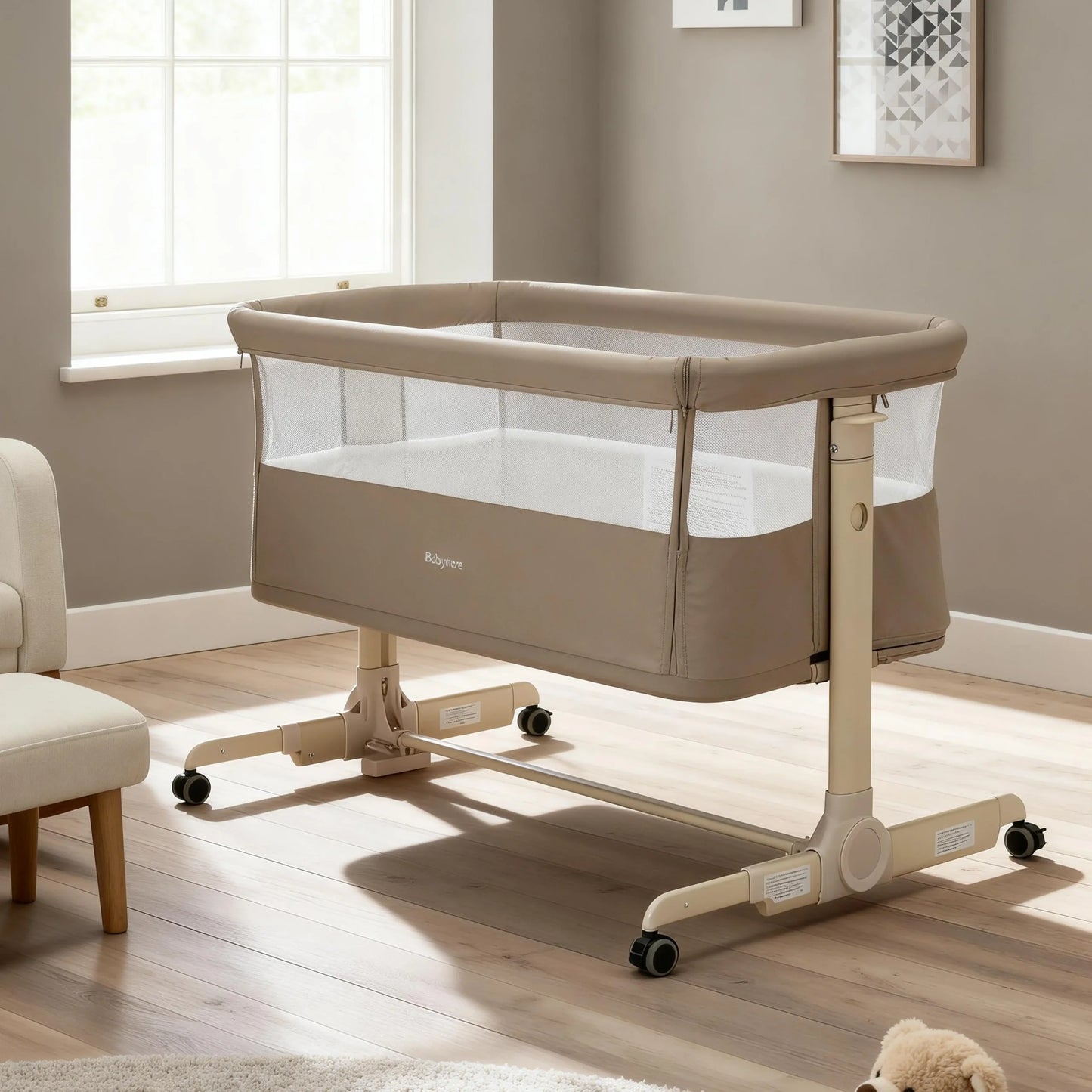 Babymore Neera Bedside Crib – Khaki * JUNE OFFER