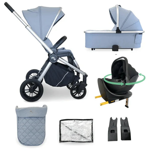 My Babiie Travel System 3 in 1 - MB450 i-Size With Spin 360 Car Seat and Isofix - Steel Blue