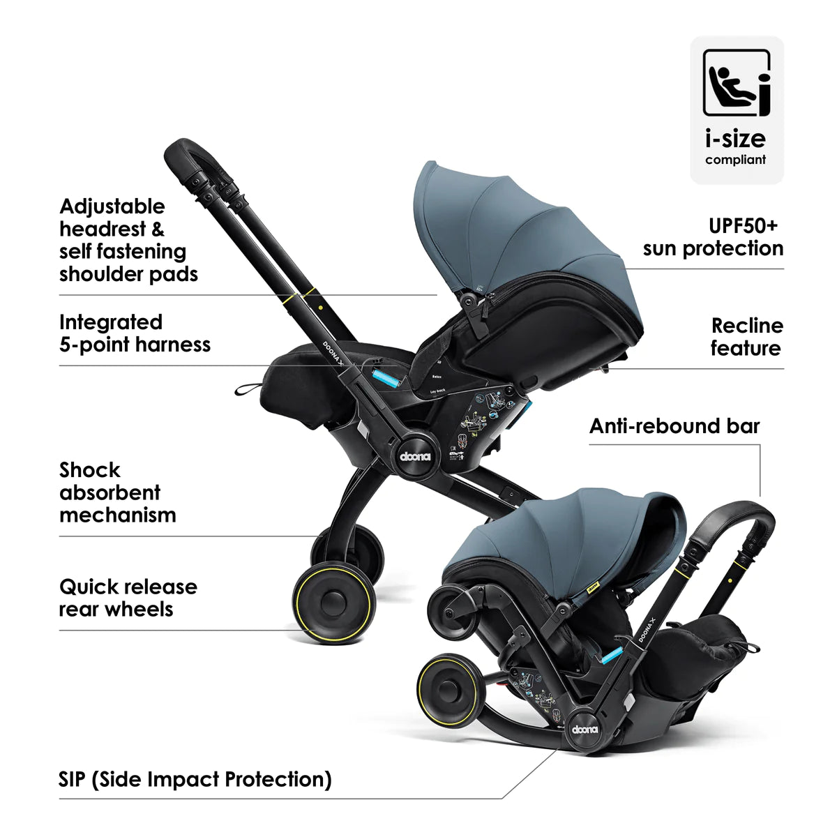 Doona X Recline Car Seat and Stroller Ocean Blue