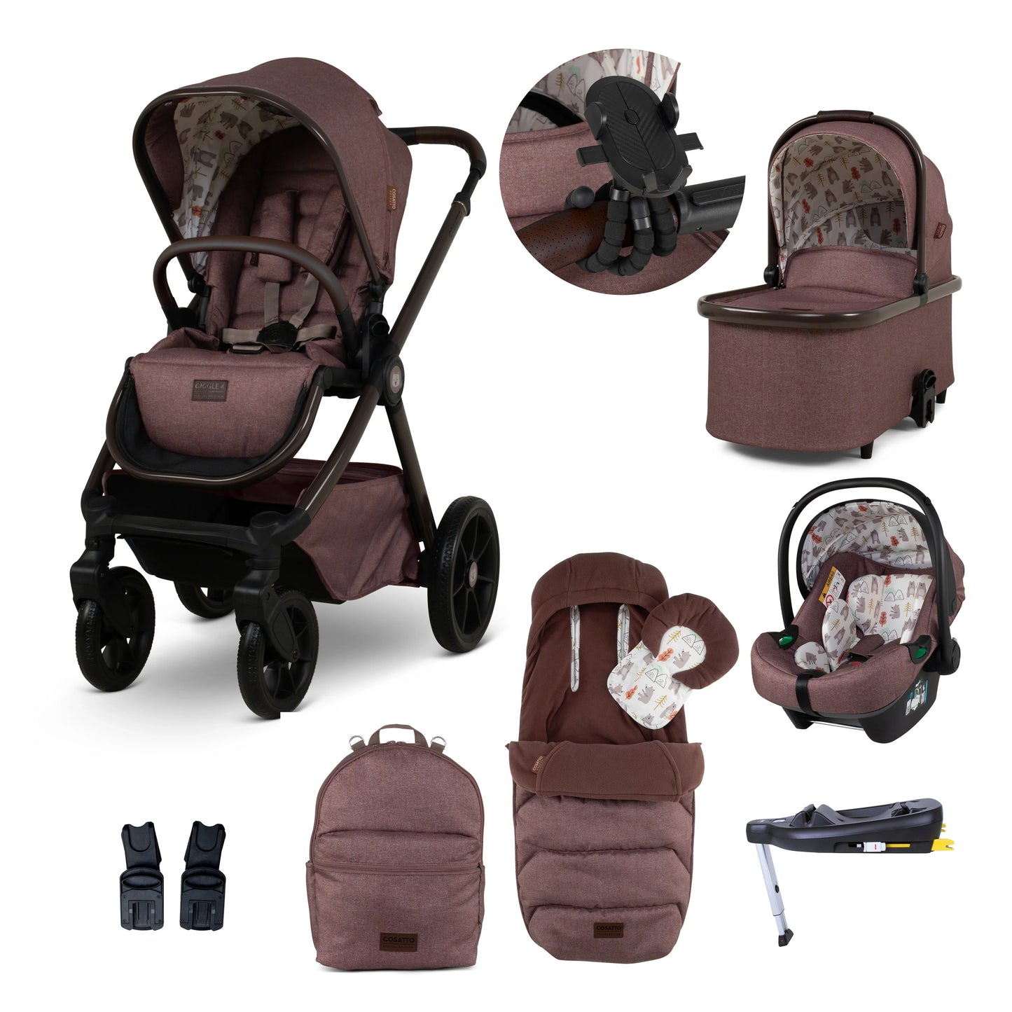 Cosatto Giggle Everything Bundle and Cosatto Get Set Grow Plus i-Size 360 Car Seat Bear Hug