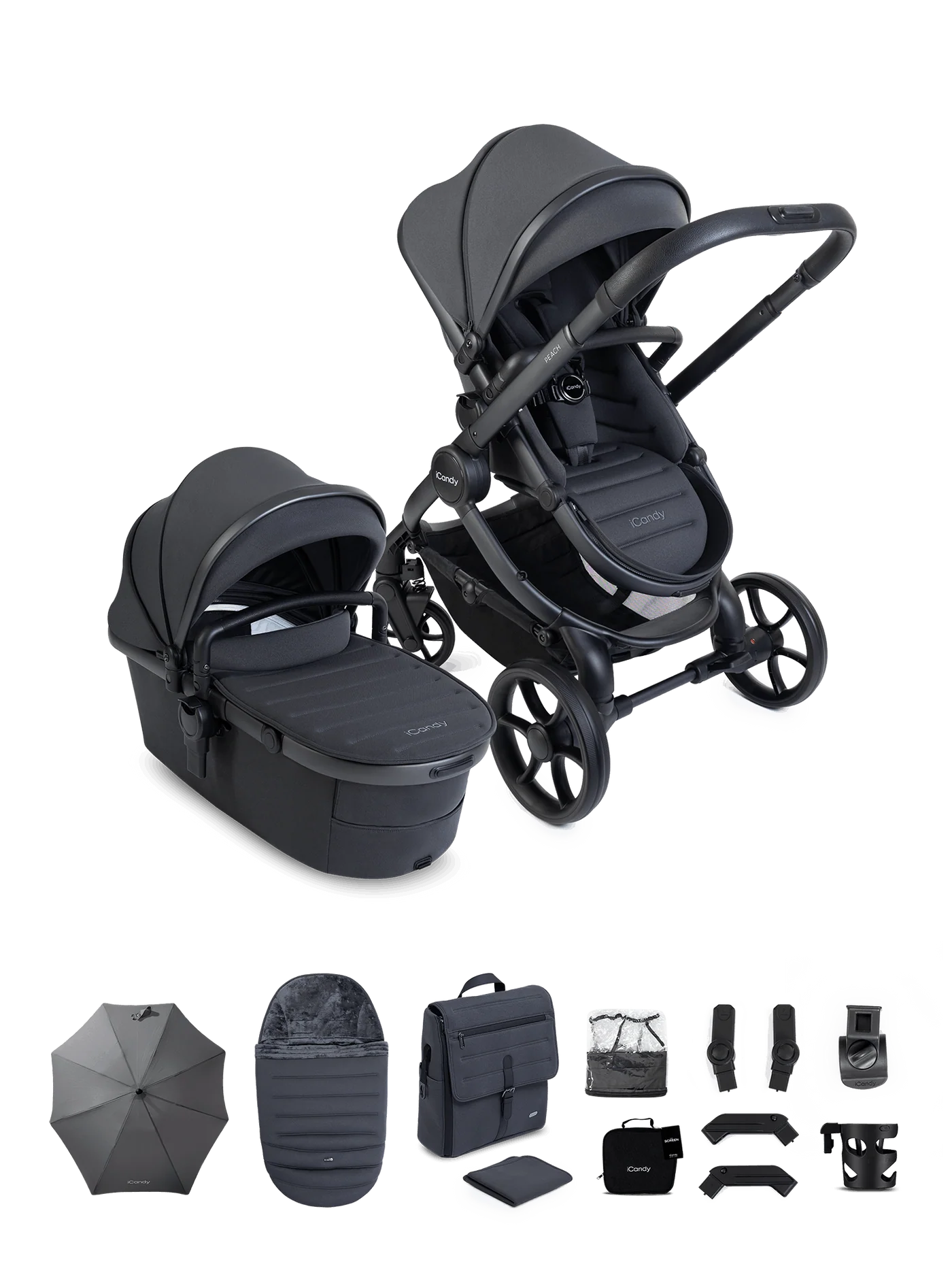 iCandy Peach 8 Grey Pushchair and Carrycot - Pushchair Bundle