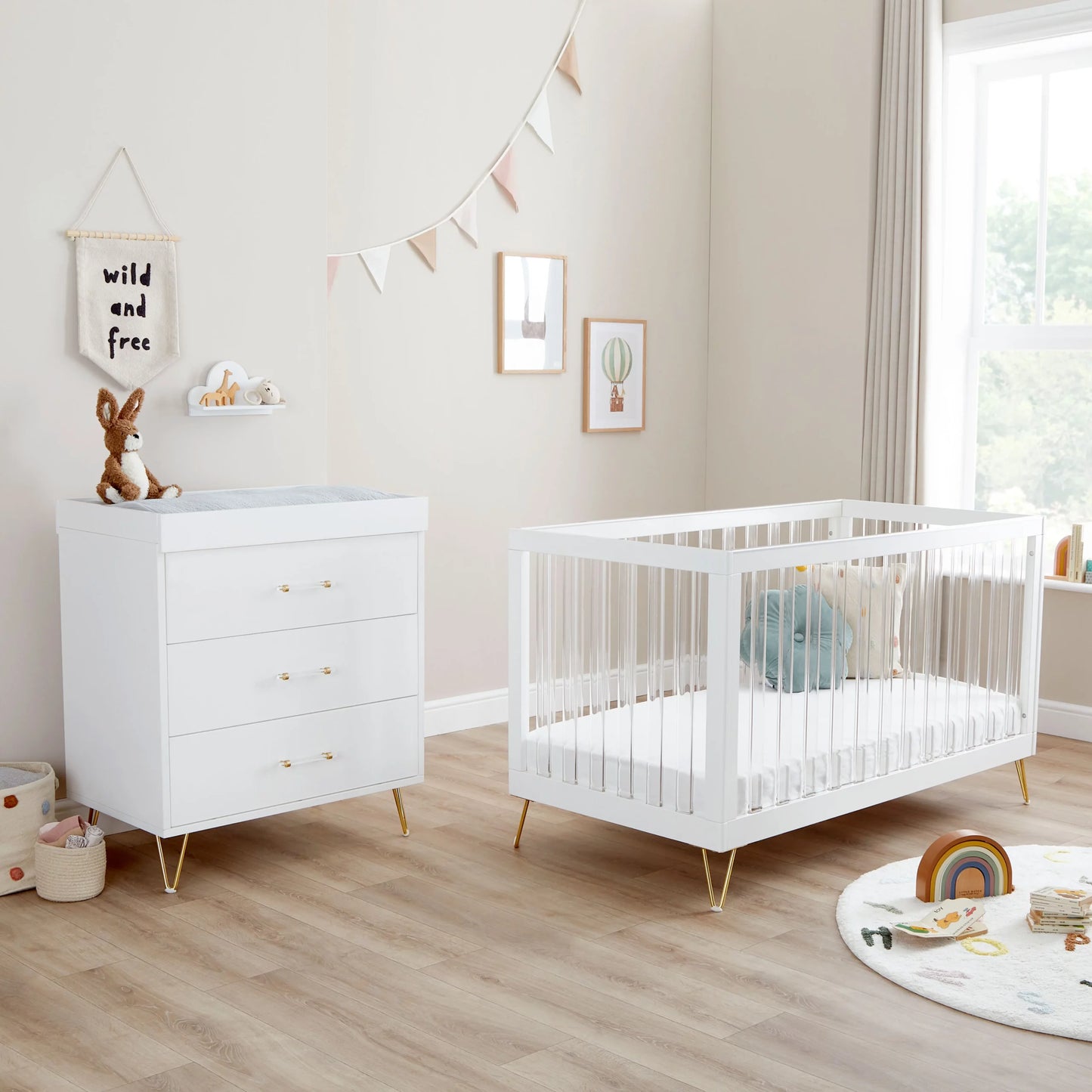 Babymore Kimi XL Acrylic 2 Piece Nursery Furniture Set