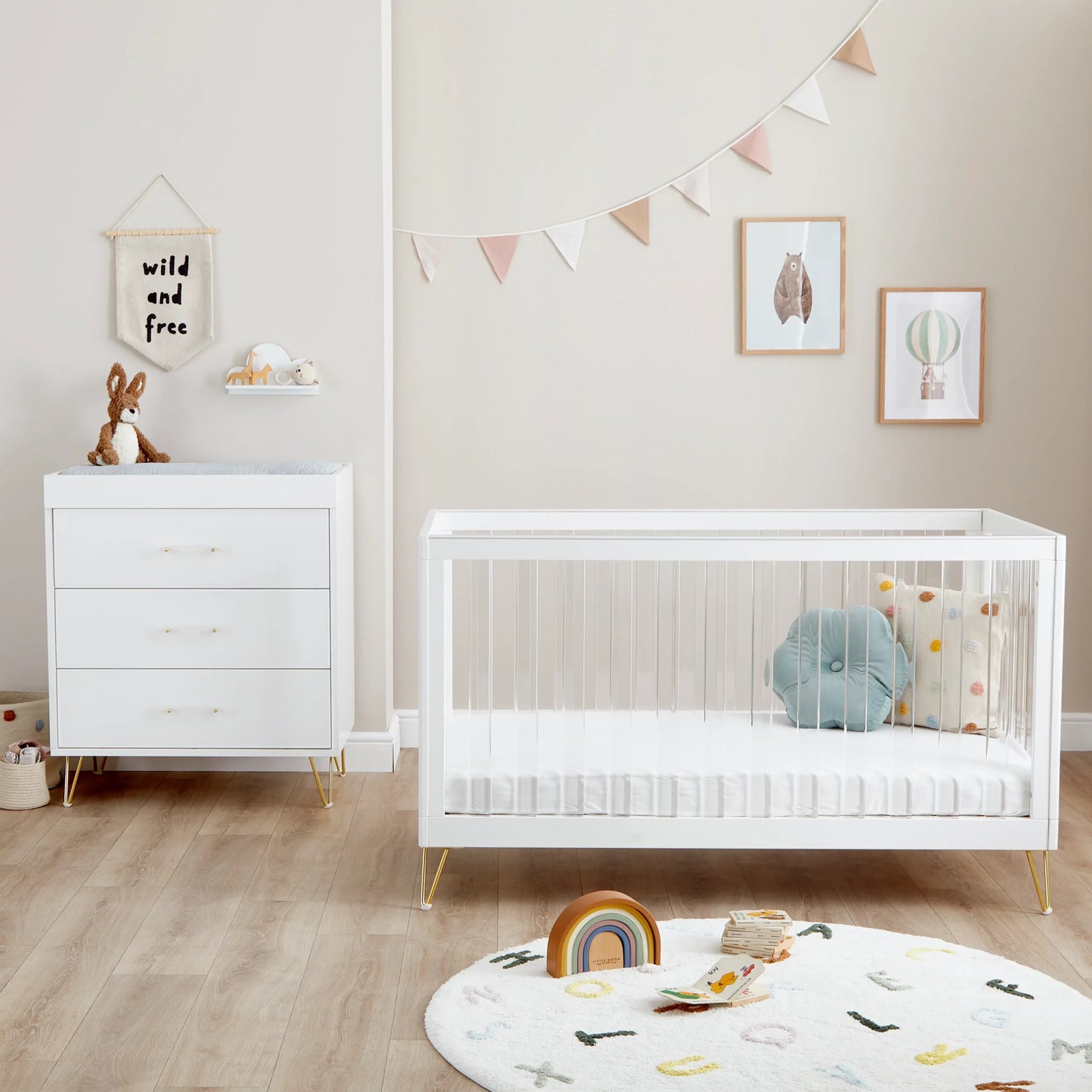 Babymore Kimi XL Acrylic 2 Piece Nursery Furniture Set