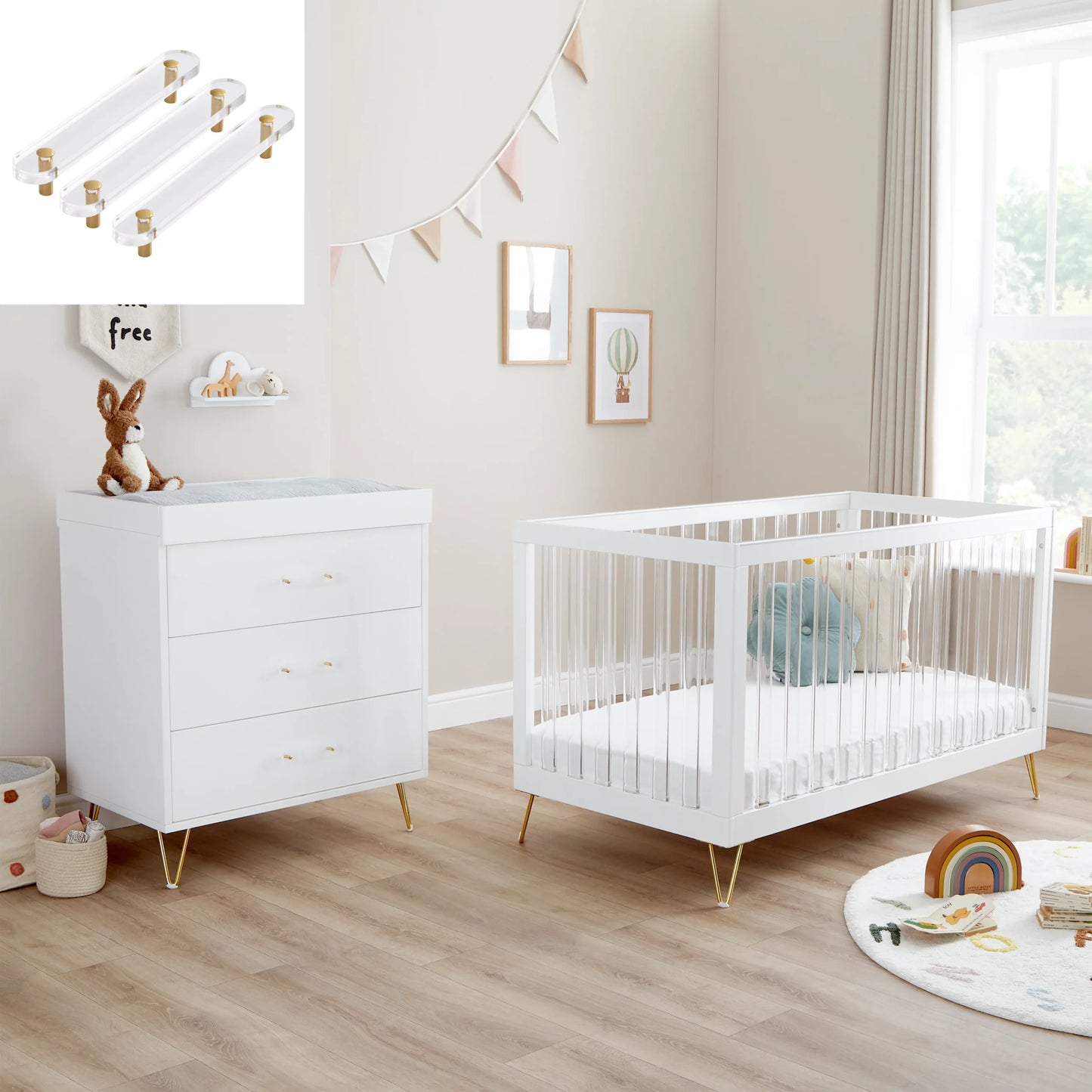 Babymore Kimi XL Acrylic 2 Piece Nursery Furniture Set