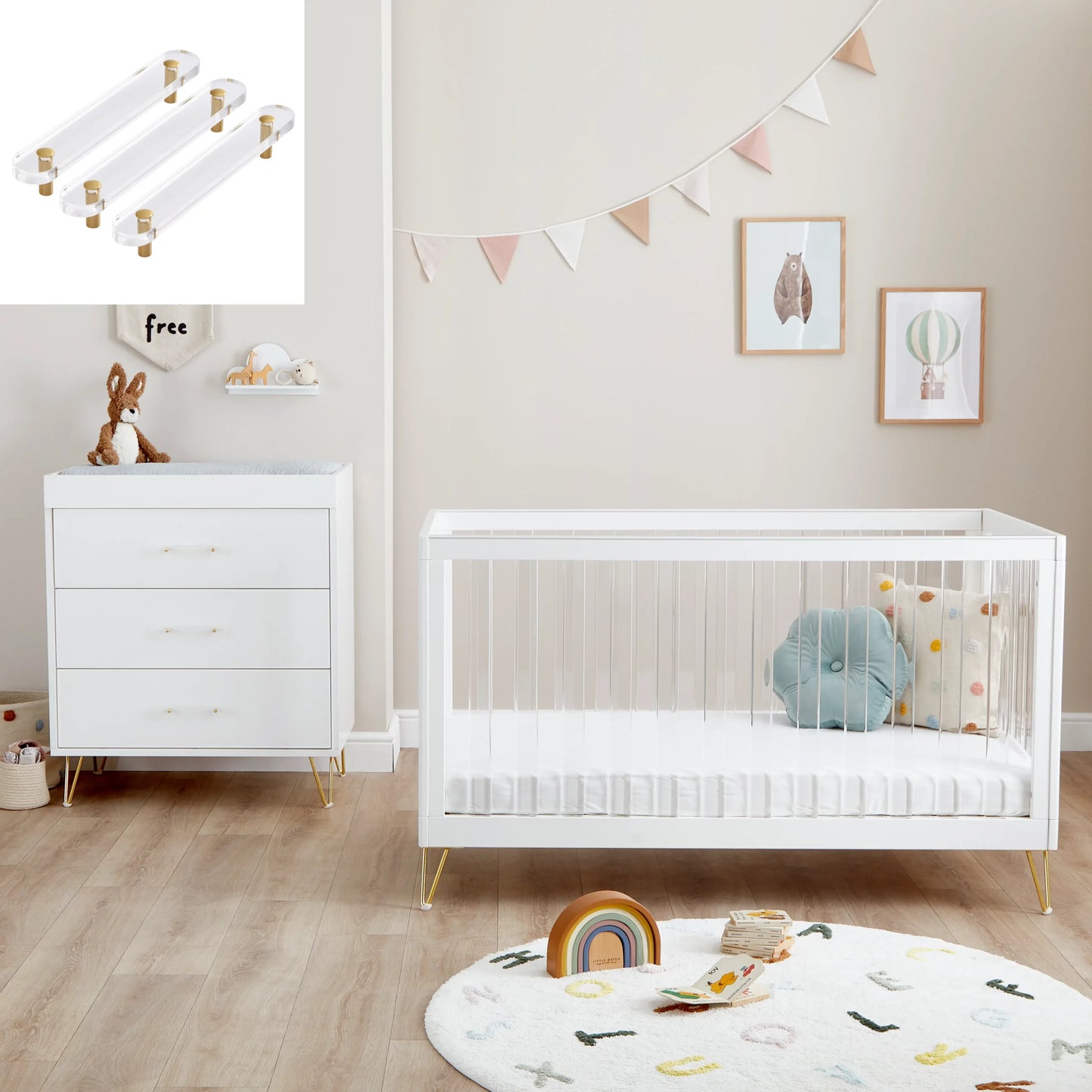 Babymore Kimi XL Acrylic 2 Piece Nursery Furniture Set