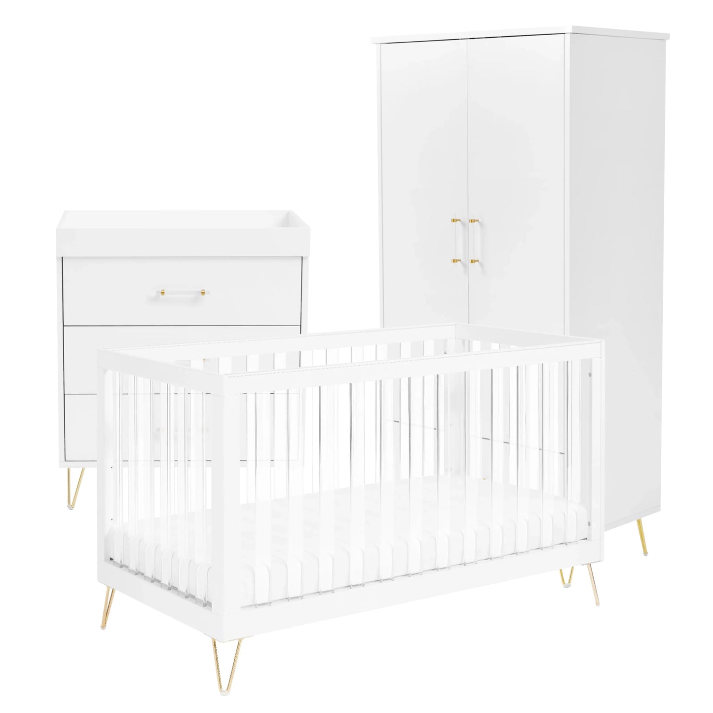 Babymore Kimi XL Acrylic 3 Piece Nursery Furniture Set