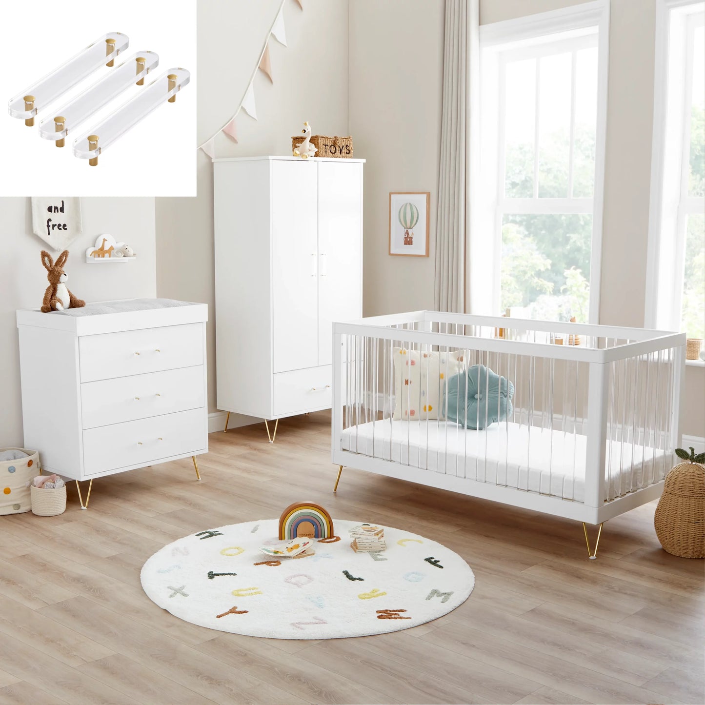 Babymore Kimi XL Acrylic 3 Piece Nursery Furniture Set