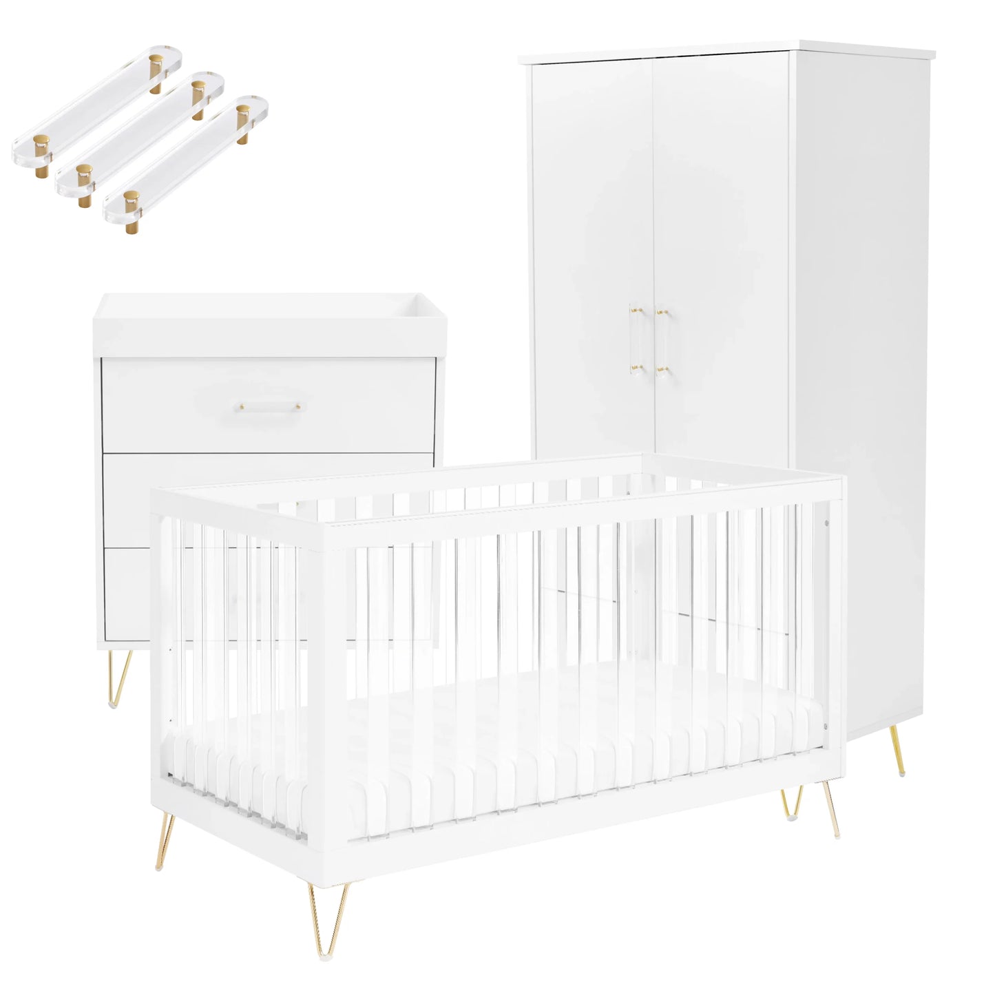 Babymore Kimi XL Acrylic 3 Piece Nursery Furniture Set