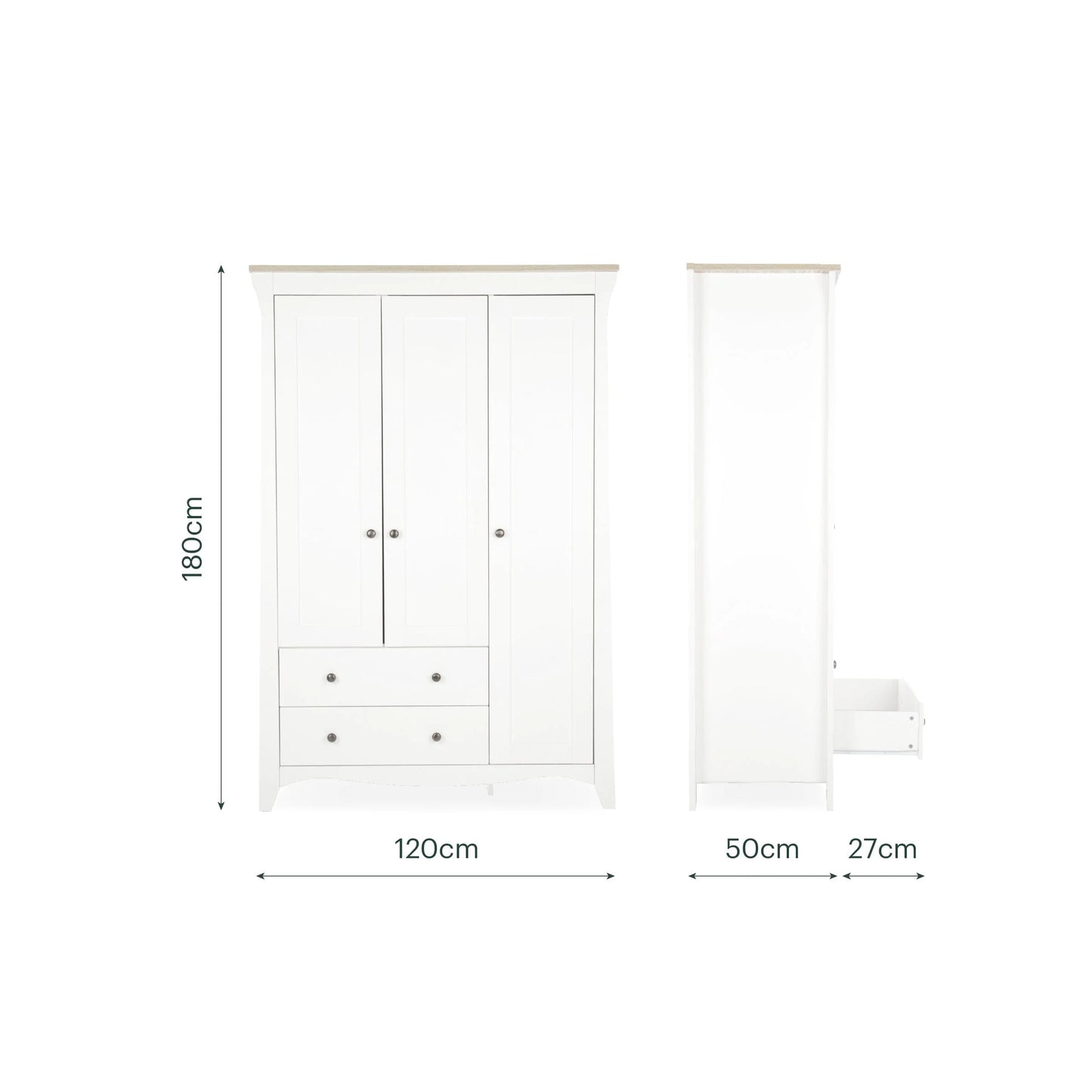CuddleCo Clara Triple Wardrobe, Cashmere & Ash