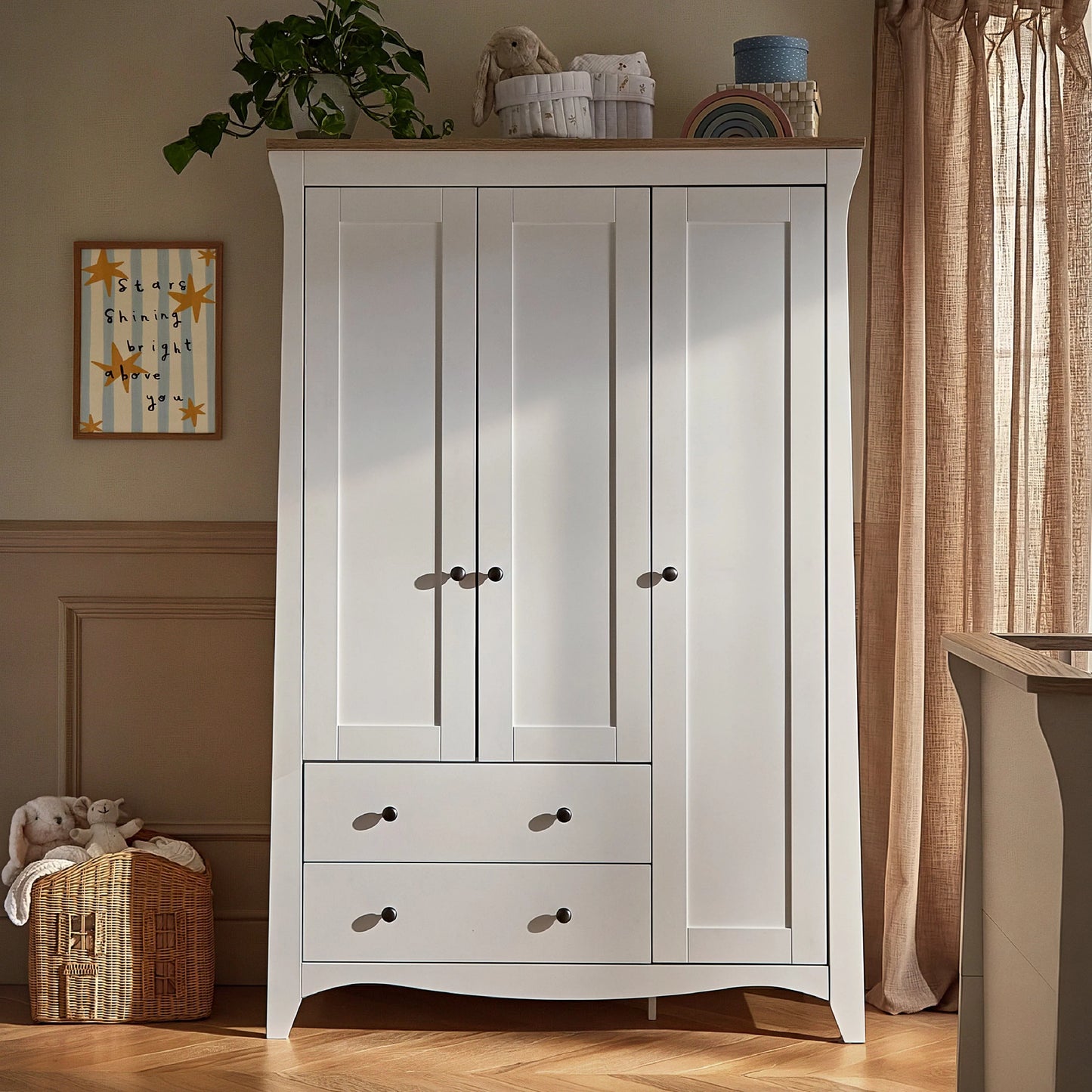 CuddleCo Clara Triple Wardrobe, White & Ash