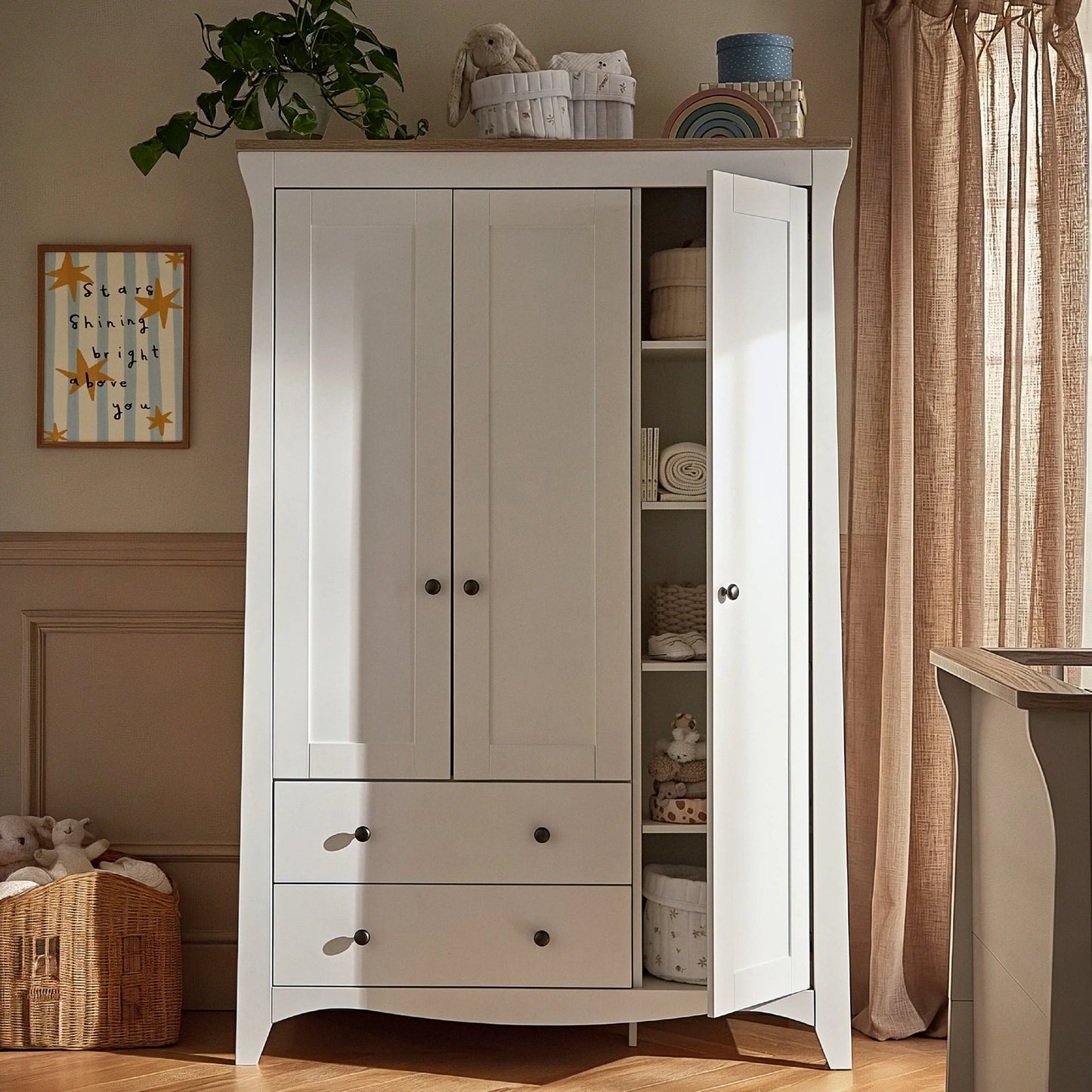 CuddleCo Clara Triple Wardrobe, White & Ash