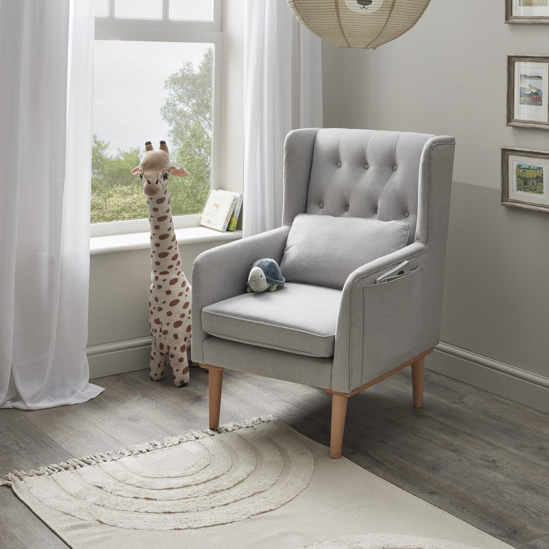 Light grey nursing outlet chair