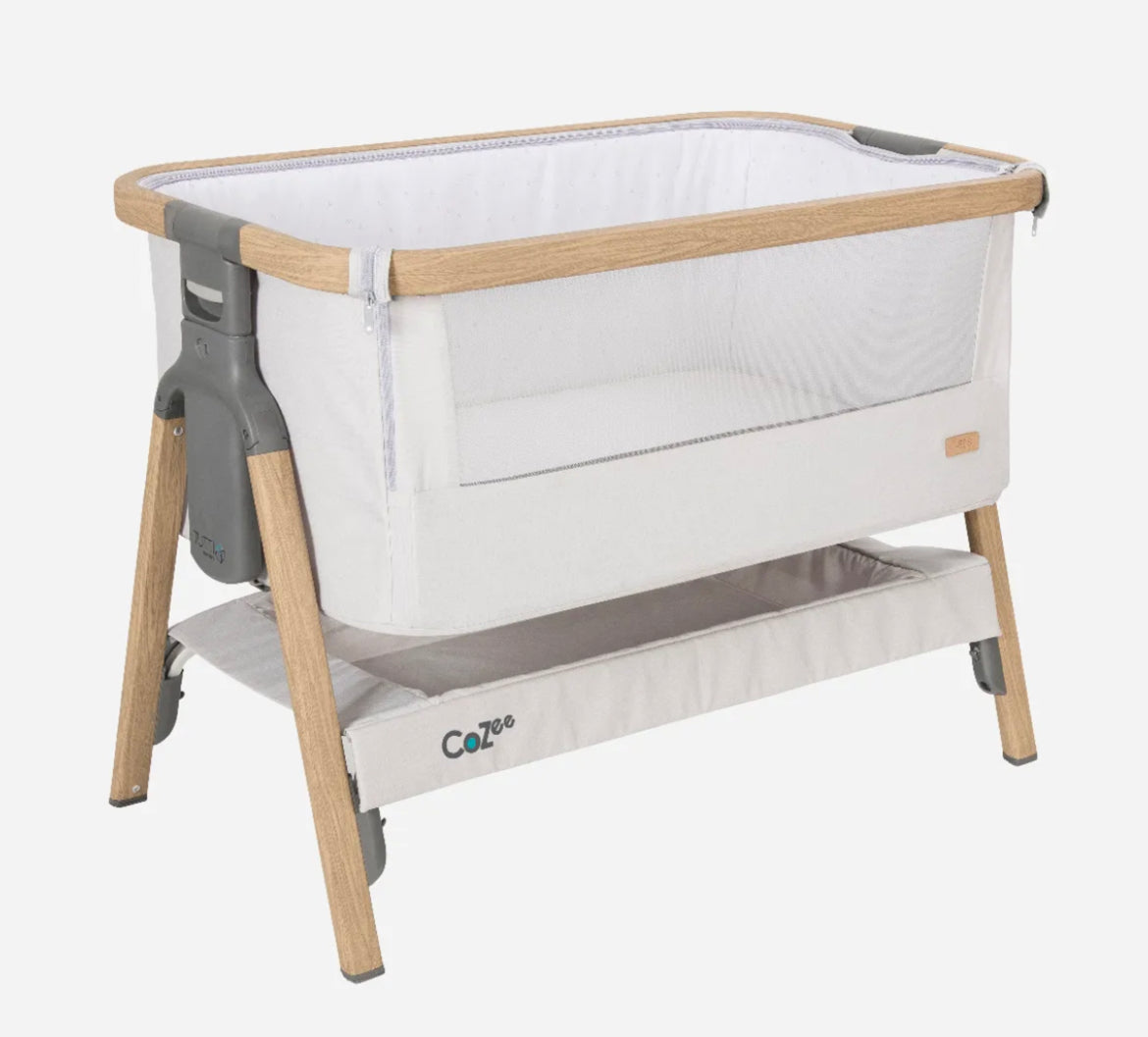 Tutti Bambini CoZee® Bedside Crib - Oak and Sterling Silver