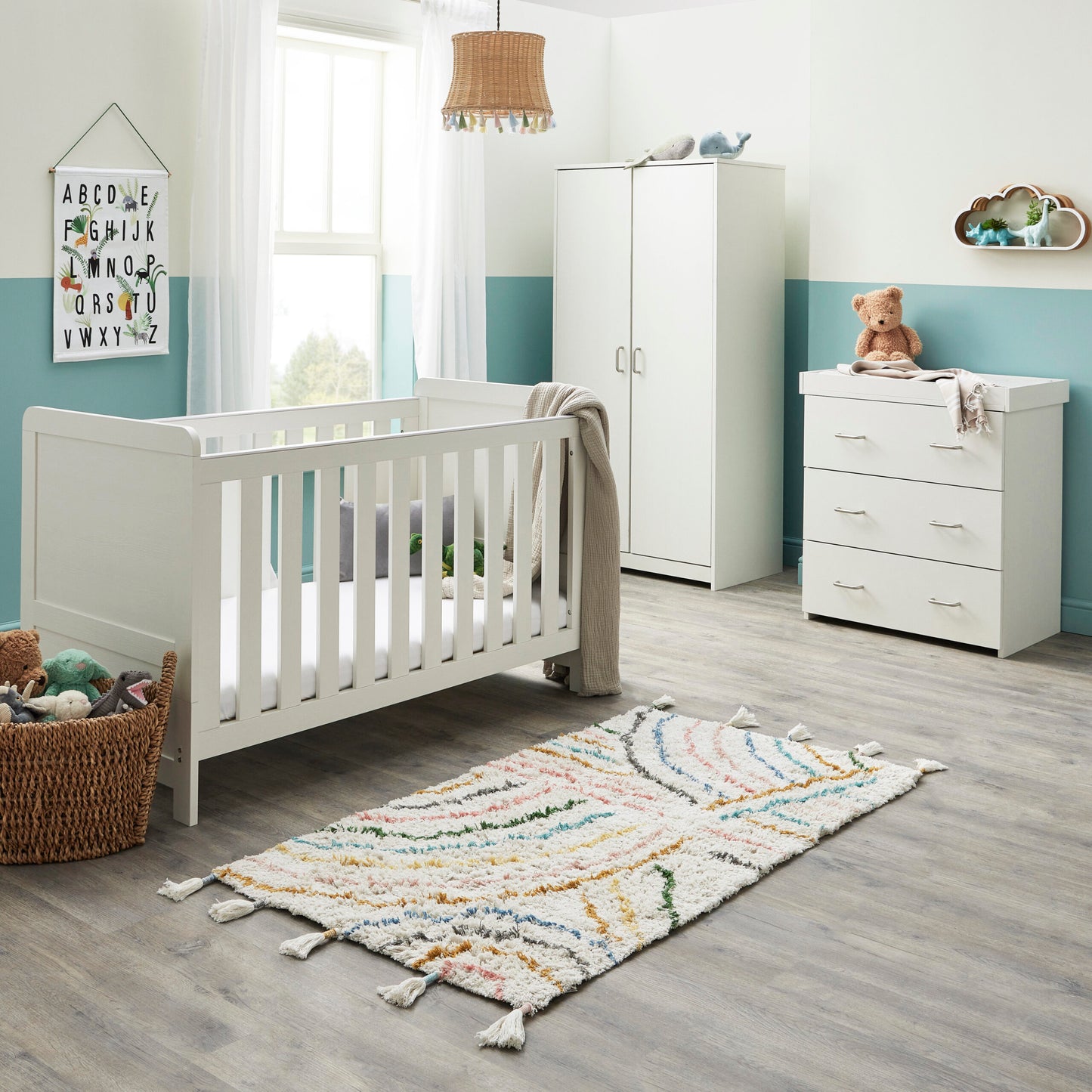 Babymore Caro 3 Piece Nursery Room Set – White Wash