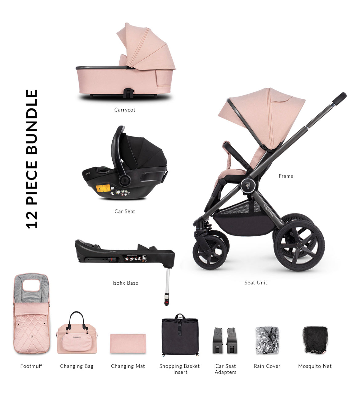 Venicci Tinum Upline 3in1 & Isofix base -  Misty Rose *Sale