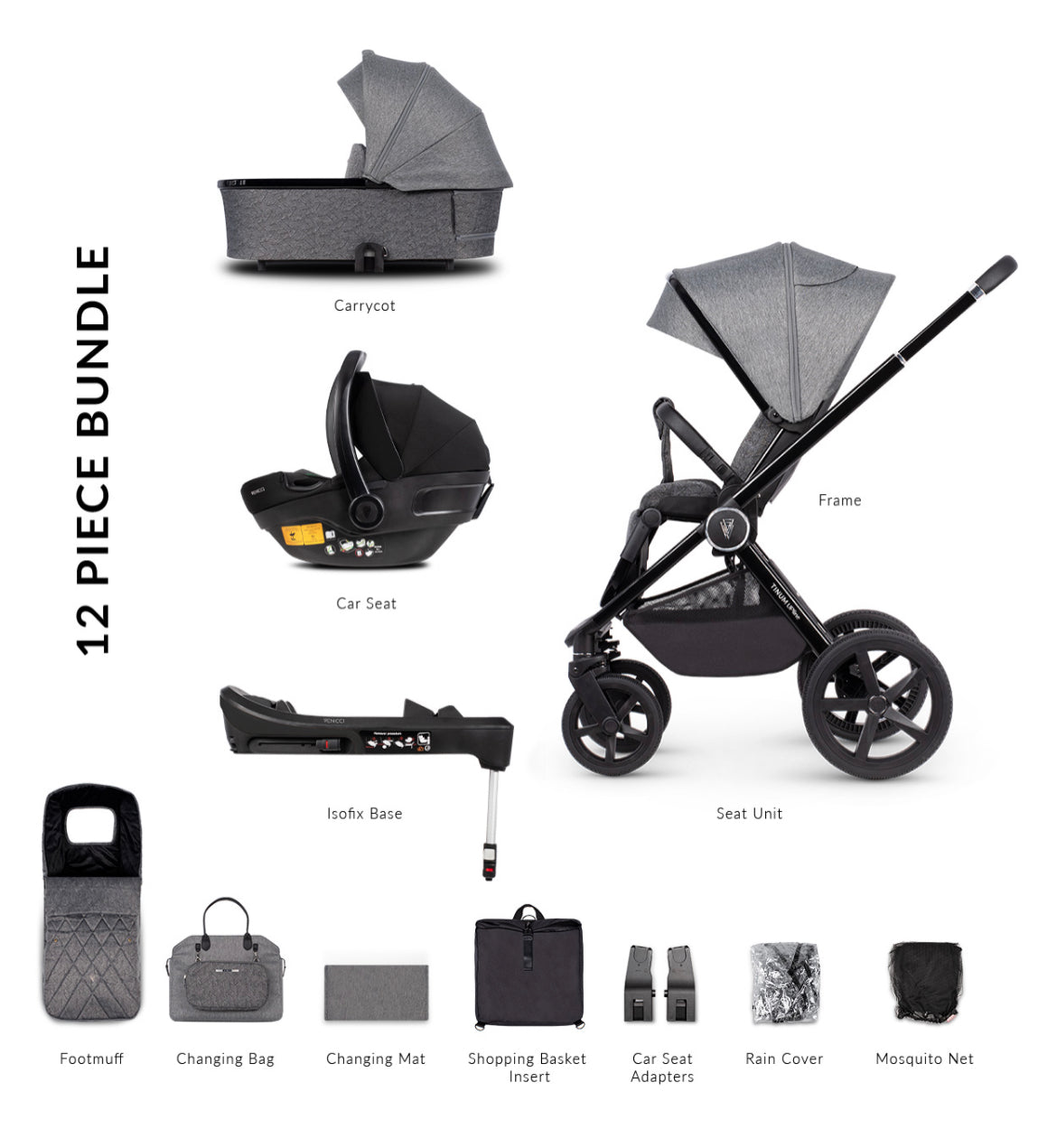 Venicci Tinum Upline 3in1 & Isofix base -  Slate Grey *Sale