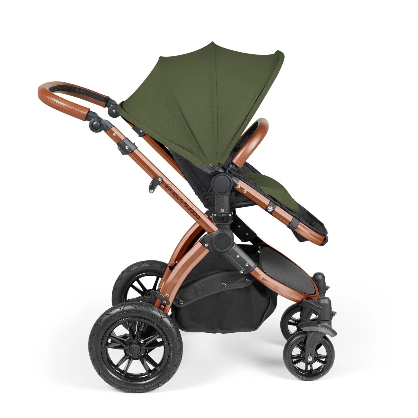 Ickle bubba Stomp Luxe All in One Premium i-Size Travel System with ISOFIX Base *Woodland  - Tan handle