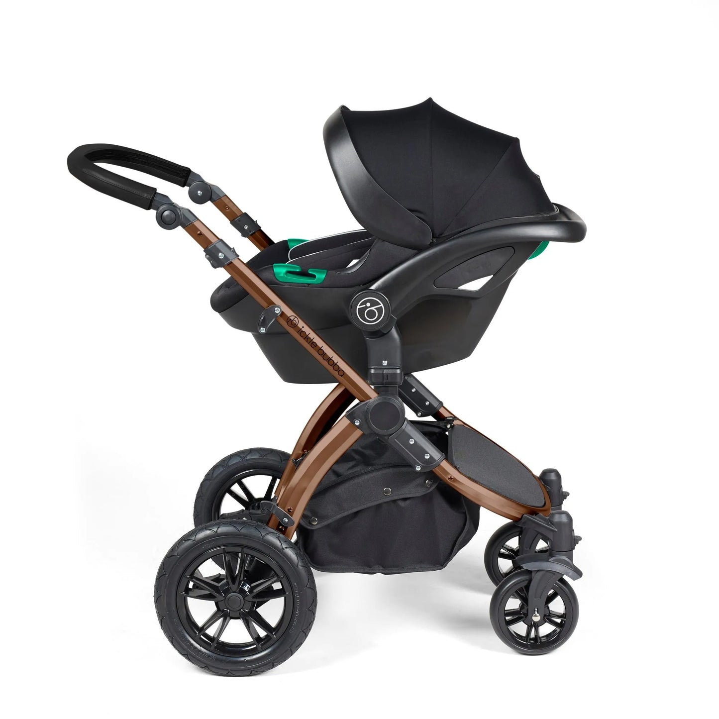 Ickle bubba Stomp Luxe All in One Premium i-Size Travel System with ISOFIX Base *Midnight - Black handle