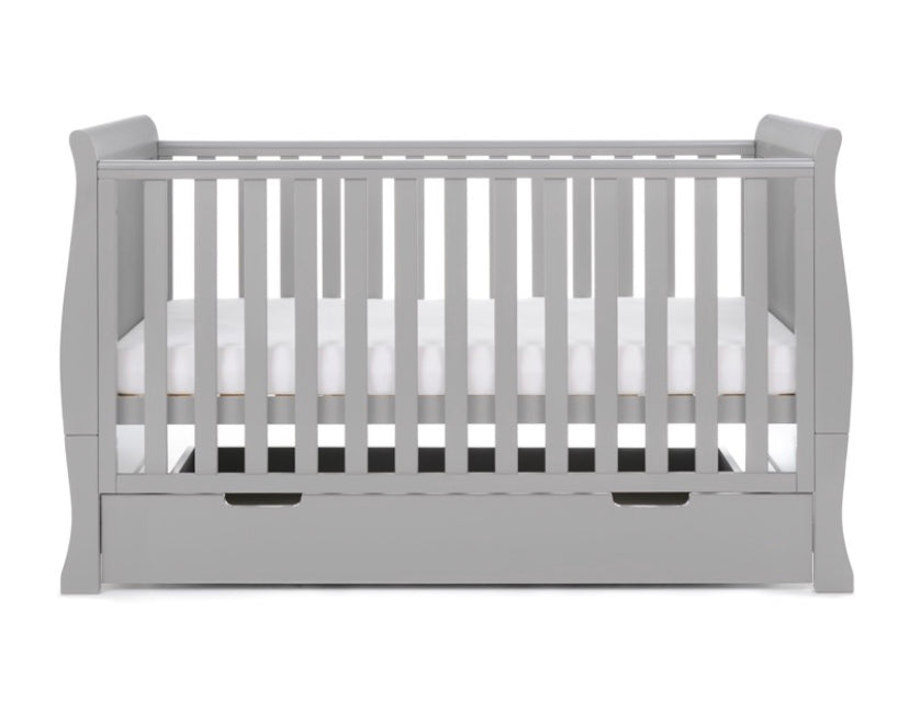 Obaby Stamford Classic Sleigh Cot Bed With Drawer - Warm Grey