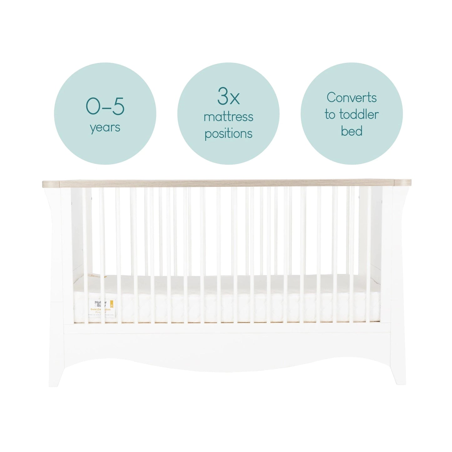 Cuddle Co Clara 3 Piece Nursery Furniture Set (Cot Bed, Wardrobe & Dresser) - White & Ash