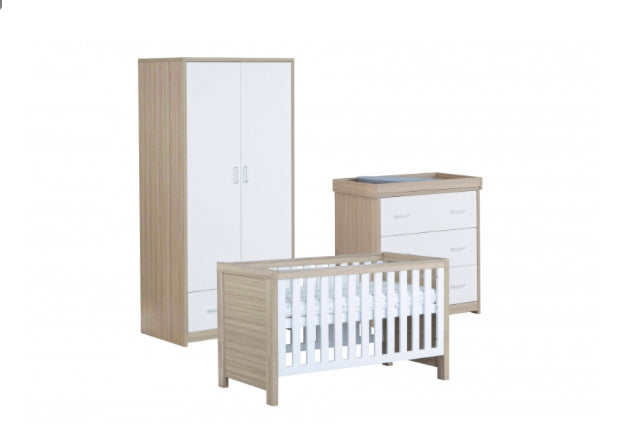 Babymore Luno 3 Piece Furniture Room Set-Oak & White